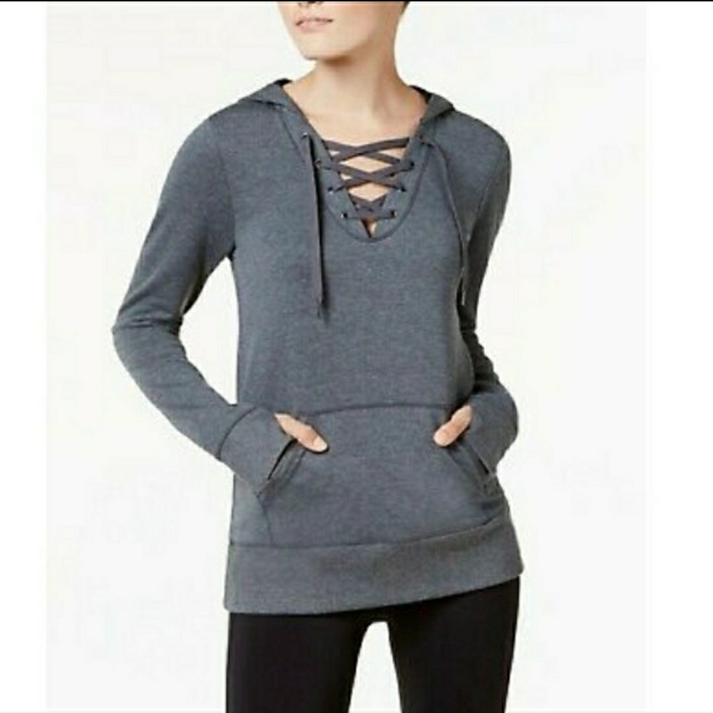 Ideology Active Lace Up Hoodie Heather Gray XS